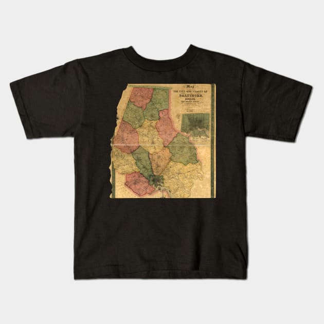 VINTAGE OLD BALTIMORE CITY MAP Kids T-Shirt by The C.O.B. Store